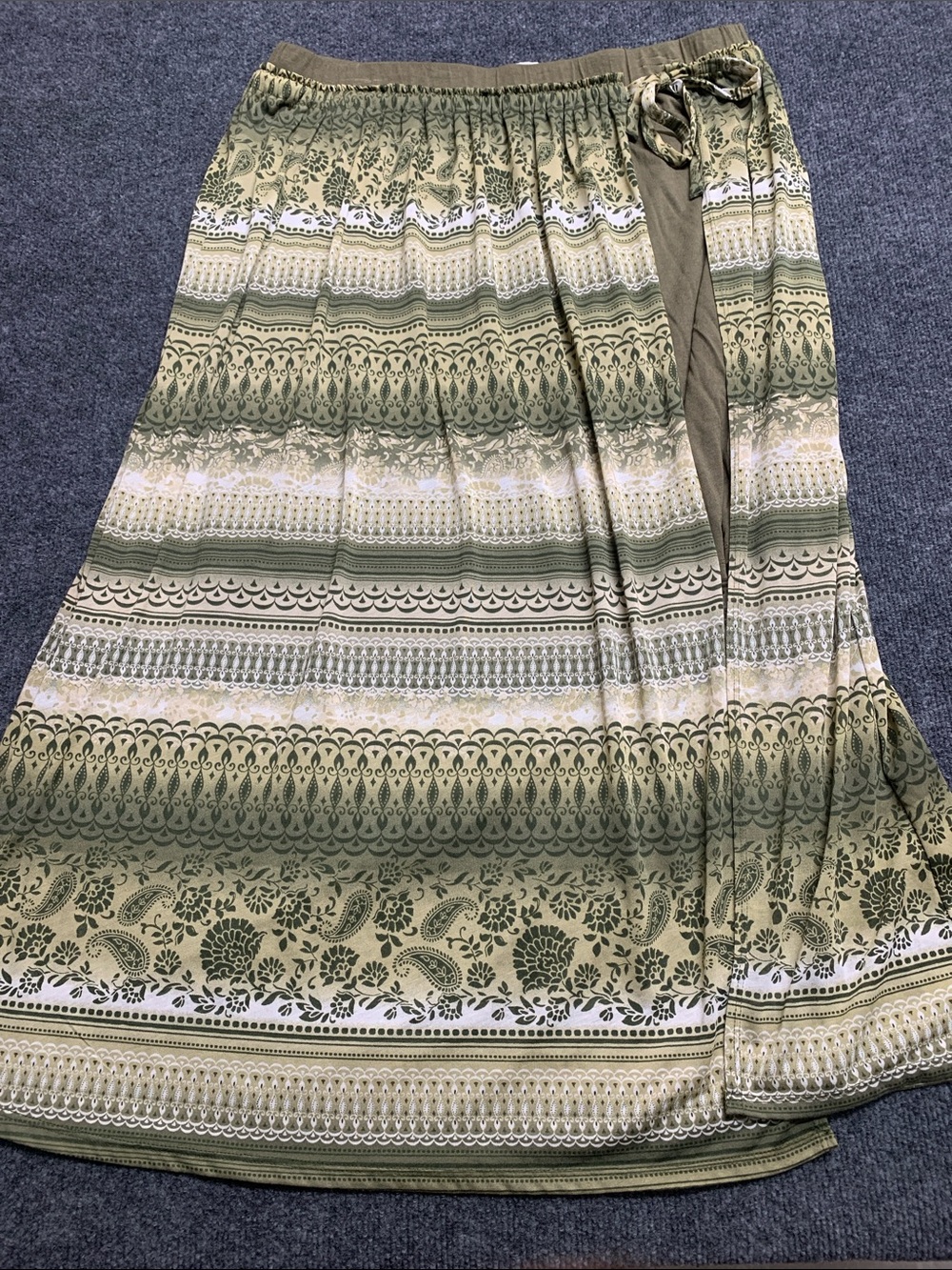 Cato Olive and Cream Printed Maxi Wrap Skirt